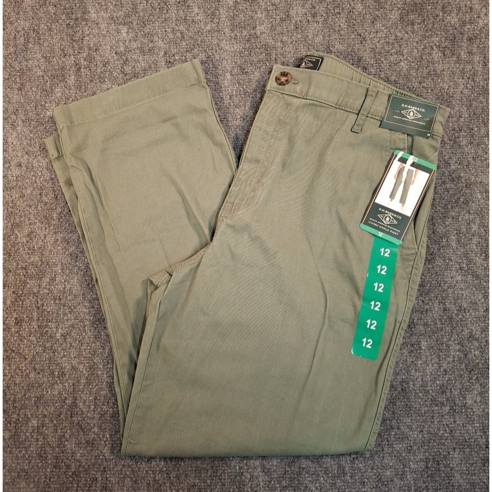 G.H. Bass Womens Chino Ankle Pant Green Olive High Rise Straight Leg Size 12